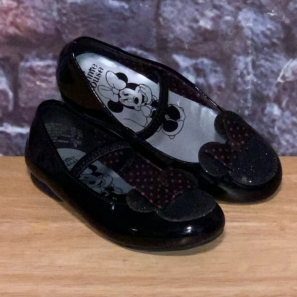Disney Minnie Mouse Black Patent Shoes Girls 8.5
